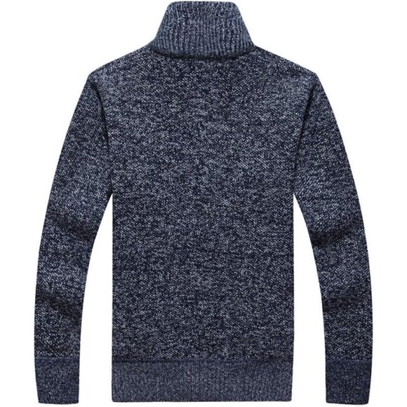 Men's Coffee Casual Slim Full Zip Knitted Polyester Cardigan Sweater with Pocked - Picture 2 of 5